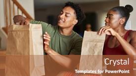 Presentation with food delivery - Audience pleasing PPT theme consisting of african-american-couple-sitting backdrop and a red colored foreground