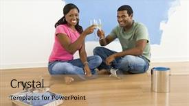  Presentation with toasting - PPT layouts consisting of african american couple toasting with wine next to half-painted wall and painting supplies background and a coral colored foreground