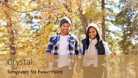  Presentation with woodland - Beautiful presentation theme featuring african american couple walking through fall woodland backdrop and a yellow colored foreground