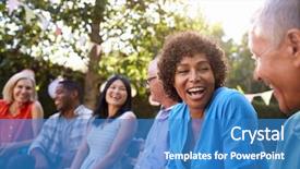  Presentation with african american culture - Audience pleasing PPT layouts consisting of african american culture - group of mature friends socializing backdrop and a teal colored foreground