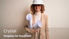  Presentation with architect - Slide deck having african-american-curly-architect-woman background and a coral colored foreground