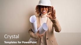  Presentation with architect - Colorful presentation theme enhanced with african-american-curly-architect-woman backdrop and a violet colored foreground