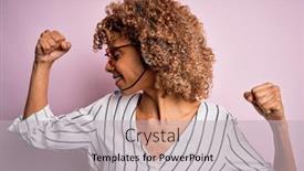  Presentation with call center - Colorful presentation design enhanced with african-american-curly-call-center backdrop and a light gray colored foreground