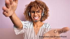  Presentation with call center - Slide deck with african-american-curly-call-center background and a coral colored foreground