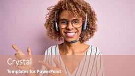  Presentation with call center - Presentation design featuring african-american-curly-call-center background and a coral colored foreground