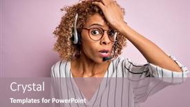  Presentation with call center - Cool new PPT theme with african-american-curly-call-center backdrop and a gray colored foreground