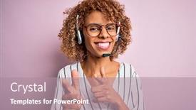  Presentation with call center - Presentation theme featuring african-american-curly-call-center background and a coral colored foreground