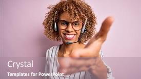  Presentation with business pink - Theme having african-american-curly-call-center background and a coral colored foreground