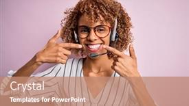  Presentation with african american dental - PPT theme consisting of african-american-curly-call-center background and a coral colored foreground