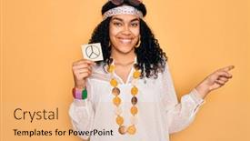  Presentation with hippie - Slide set featuring african-american-curly-hippie-woman background and a coral colored foreground