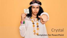  Presentation with hippie - PPT theme having african-american-curly-hippie-woman background and a lemonade colored foreground