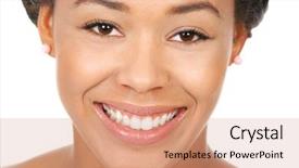  Presentation with beautiful black women smiling - Beautiful PPT theme featuring african american dentist - beautiful smile young woman isolated backdrop and a  colored foreground
