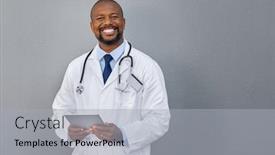  Presentation with doctor african - Colorful presentation design enhanced with african-american-doctor-holding-digital backdrop and a light gray colored foreground