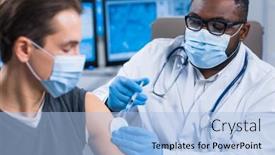  Presentation with hospital safety - Theme enhanced with african-american-doctor-makes background and a light blue colored foreground