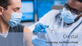  Presentation with hospital safety - Theme having african-american-doctor-makes background and a light blue colored foreground