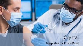  Presentation with african american patient - Slide set consisting of african-american-doctor-makes background and a light blue colored foreground