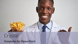  Presentation with macaroni - Colorful presentation theme enhanced with african american doctor man holding bowl with macaroni pasta over isolated white background pointing and showing with thumb up to the side with happy face smiling backdrop and a light blue colored foreground