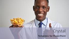  Presentation with macaroni - Slide set featuring african american doctor man holding bowl with macaroni pasta over isolated white background happy with big smile doing ok sign thumb up with fingers excellent sign background and a light blue colored foreground