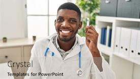  Presentation with eye doctor - Presentation design enhanced with african-american-doctor-man-holding background and a light gray colored foreground