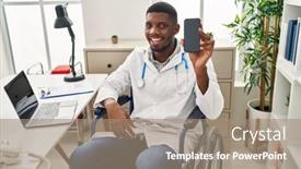  Presentation with standing sitting - Theme enhanced with african-american-doctor-man-sitting background and a  colored foreground