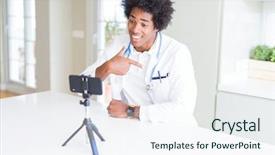  Presentation with populations african american - Slide set having african american doctor man working background and a sky blue colored foreground