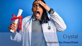  Presentation with doctor african - Colorful PPT theme enhanced with african-american-doctor-man backdrop and a teal colored foreground