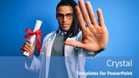  Presentation with doctor african - PPT theme having african-american-doctor-man background and a teal colored foreground