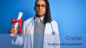  Presentation with african america - Slides featuring african-american-doctor-man background and a teal colored foreground