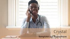  Presentation with doctor african - Cool new presentation design with african-american-doctor-wearing-phone backdrop and a coral colored foreground