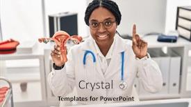  Presentation with african american woman question - Slide set featuring african-american-doctor-woman-holding background and a  colored foreground