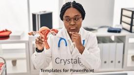  Presentation with african american woman question - Theme consisting of african-american-doctor-woman-holding background and a soft green colored foreground