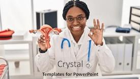  Presentation with doctor african - Presentation design enhanced with african-american-doctor-woman-holding background and a soft green colored foreground