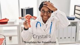  Presentation with anatomical head - Slides featuring african-american-doctor-woman-holding and a soft green colored foreground