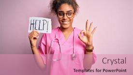  Presentation with medical sign - Colorful PPT theme enhanced with african-american-doctor-woman-wearing backdrop and a coral colored foreground