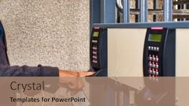  Presentation with input - Presentation design having african-american-employee-identifying-himself background and a coral colored foreground