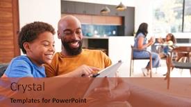  Presentation with using digital tablet - PPT layouts consisting of african-american-family-at-home background and a red colored foreground