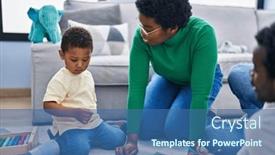  Presentation with notebook - Theme with african-american-family-drawing background and a ocean colored foreground