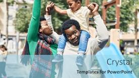 Presentation with playground - Presentation design with african-american-family-holding-boy background and a arctic colored foreground