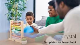  Presentation with family - Slide deck consisting of african-american-family-playing background and a mint green colored foreground