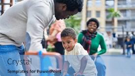  Presentation with swing - Presentation consisting of african-american-family-playing background and a teal colored foreground