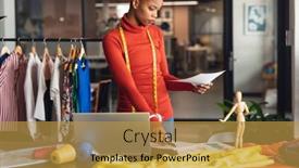  Presentation with african american business - PPT layouts enhanced with african-american-fashion-designer-analyzing background and a gold colored foreground