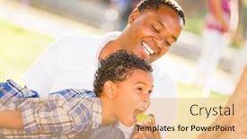  Presentation with race - Colorful slides enhanced with african-american-father-and-mixed backdrop and a coral colored foreground