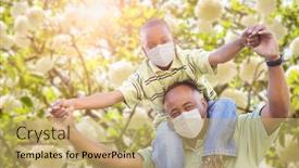  Presentation with medical face mask - Cool new slides with african-american-father-and-son backdrop and a yellow colored foreground
