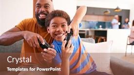  Presentation with video game - PPT layouts featuring african-american-father-and-son background and a tawny brown colored foreground