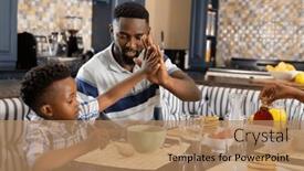  Presentation with dining - Slide set consisting of african-american-father-and-son background and a coral colored foreground