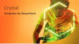  Presentation with hexagon - Presentation theme with african-american-female-athlete-wearing background and a yellow colored foreground