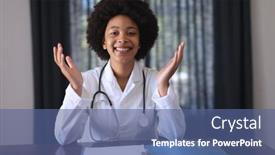  Presentation with lockdown - Cool new PPT theme with african-american-female-doctor-sitting backdrop and a ocean colored foreground