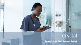 Presentation with healthcare-communication - PPT theme consisting of african-american-female-doctor-using background and a teal colored foreground