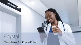  Presentation with healthcare-communication - Slide deck with african-american-female-doctor-using and a light blue colored foreground