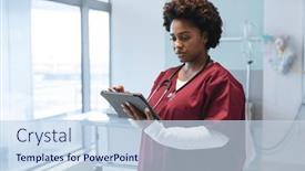  Presentation with hospital communication - Slide deck consisting of african-american-female-doctor-wearing background and a  colored foreground